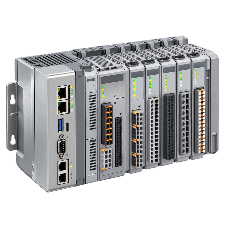 Controlador industrial PLC modular en vista tridimensional